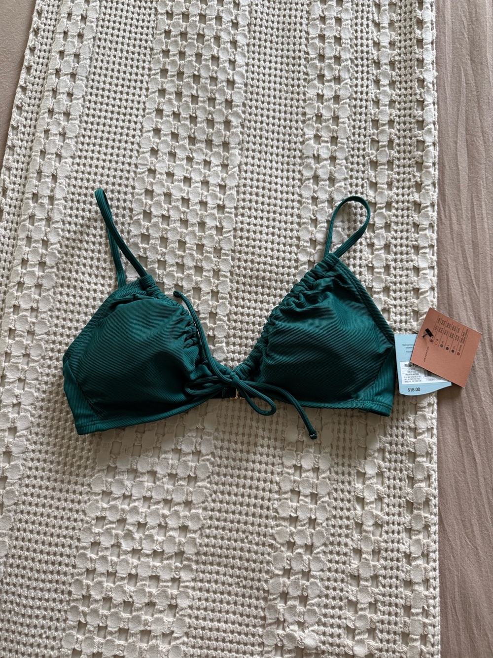 NEW Shade & Shore Forest Green Ribbed Triangle Bikini Top Size M